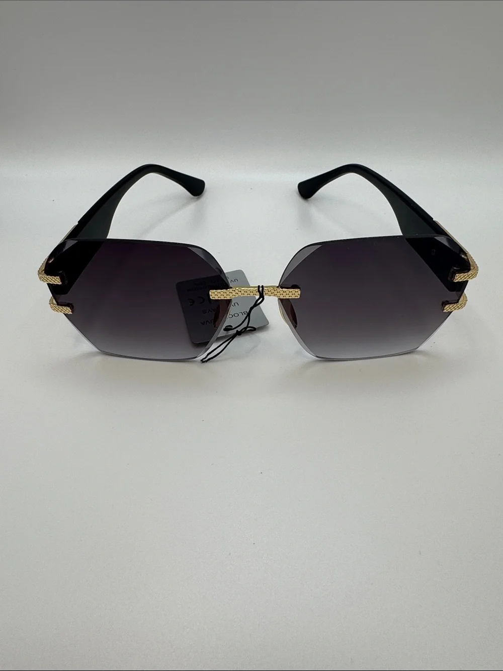 Rimless Dark Gradient Women’s Sunglasses with Gold Accents